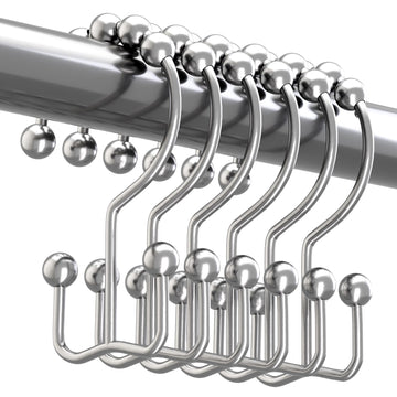 Double Shower Curtain Hooks, Rust Proof Shower Curtain Rings, Metal Shower Hooks Shower Rods Curtains, Set of 12