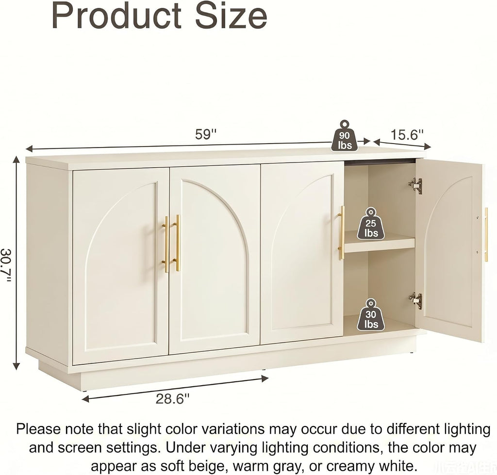 Buffet Cabinet with Storage, 59'' Modern Arched Sideboard Cabinet w/Adjustable Shelves, Wood Media TV Console Table