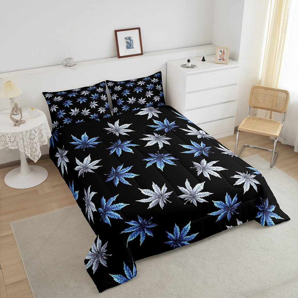 Teal Leaves Comforter Set, Leaves Bedding for Women Men Adults, Tropical Botanical Bedding Comforter Sets, Exotic