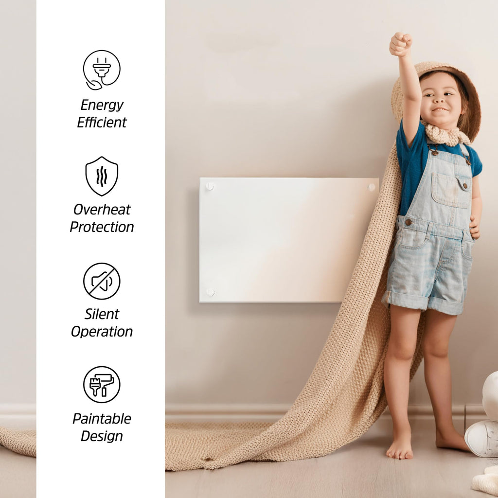 Convection Wall Heater with Thermostat - 250W Electric Wall Mounted Space Heater Panel - Updated Model, 120V - Heats