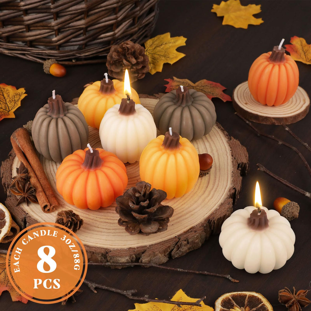 Fall Scented Candles Gift Set 8 Pack, Pumpkin Shaped Spice Candle, Thanksgiving Aromatherapy Candles, Orange Soy Wax