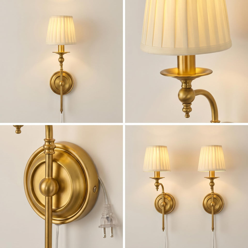 Plug in Long Wall Lamp,Plug-in or Hardwired Installation Wall Sconce with Beige Fabric Shade for Wall Painting,Modern
