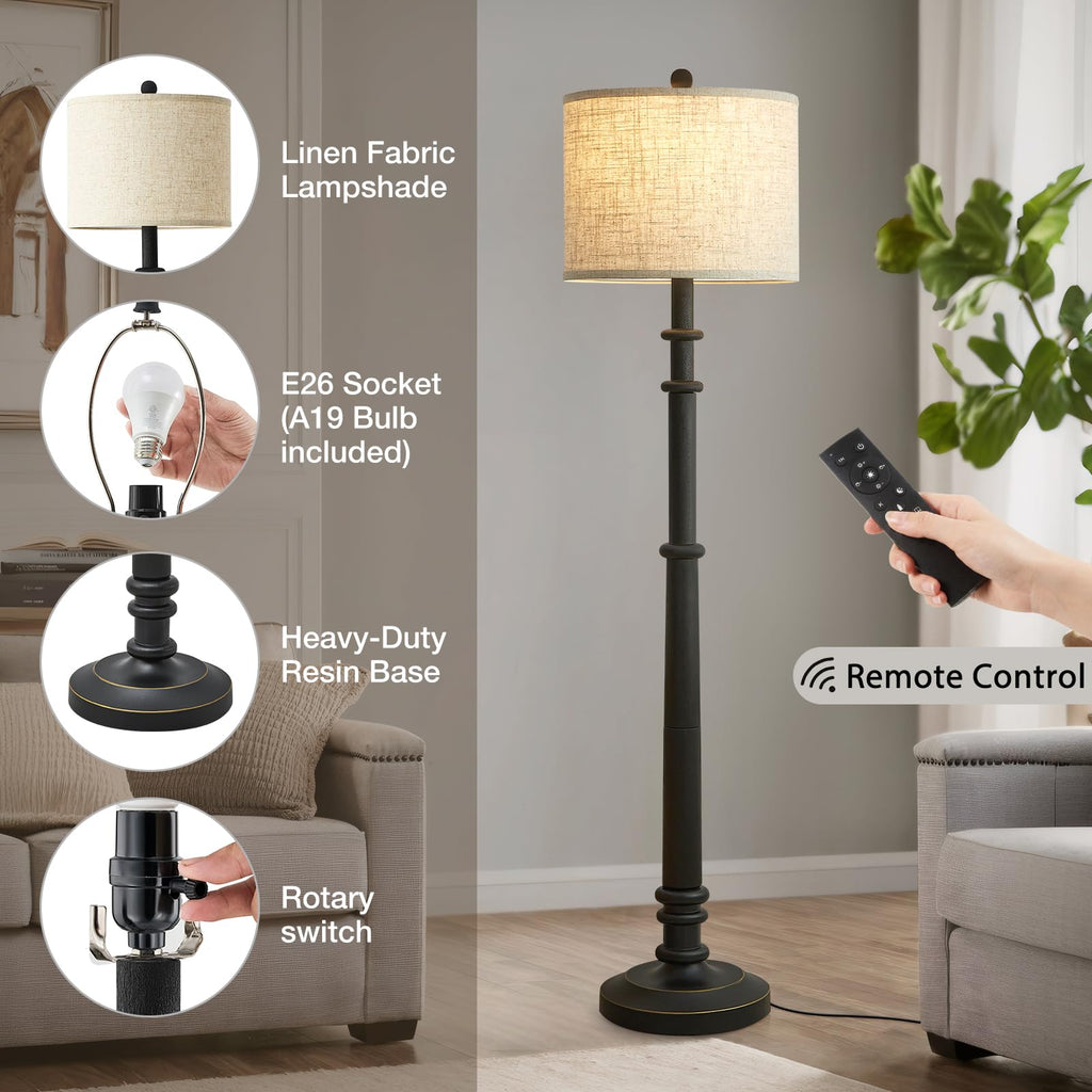 Floor Lamps - 60" Resin Farmhouse Tall Standing Lamp with Remote & Adjustable Color Temperatures