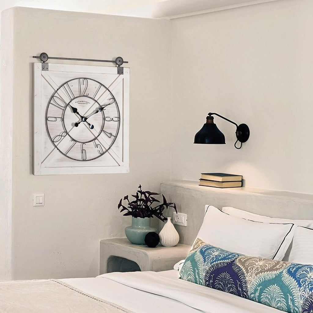 Oakrain Rustic Large Wall Clock, Classic Vintage Hanging Clock