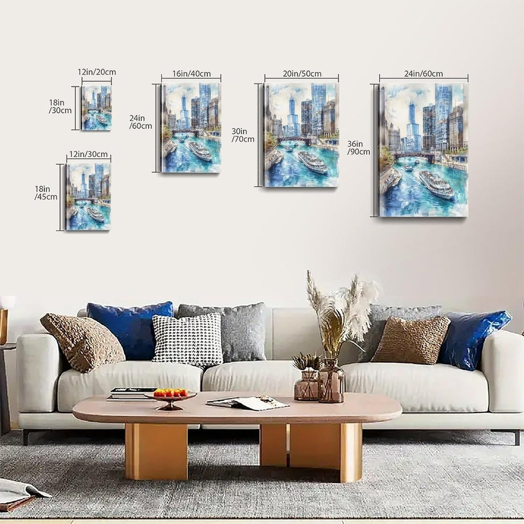 Watercolor Painting Chicago City Art Watercolor Landscape Chicago Skyline Print Urban Wall Decor Canvas Wall Art