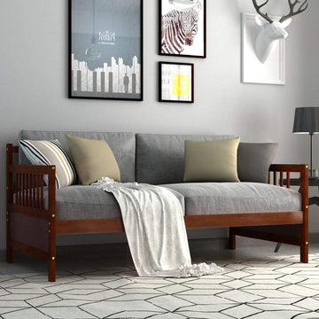 Twin Espresso Pine Wood Daybed Frame, 79x42.5x35.5 inches, Slat Support, Sturdy Storage Bed Living Room