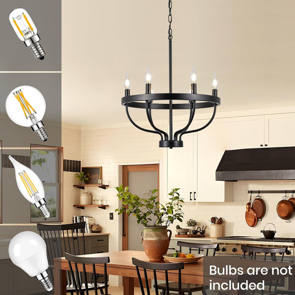 Black Dining Room Light Fixture, 6-Light Black Chandeliers for Dining Room Farmhouse Wagon Wheel Chandeliers, Adjustable Height Round Chandelier for Bedroom Kitchen Living Room Entryway Foyer 19.6in A109-B0DSTTXTF1