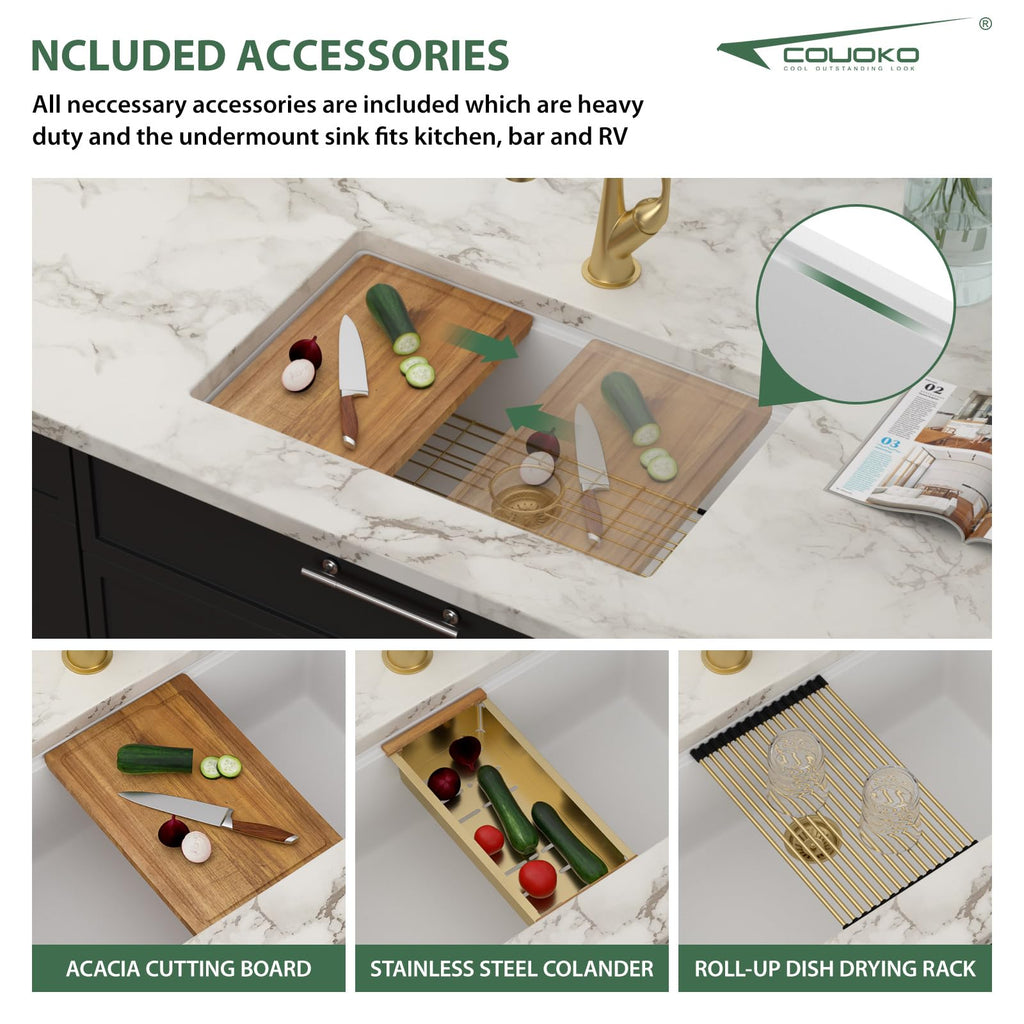 30 White Granite Composite Undermount Kitchen Sink with Luxury Accessories