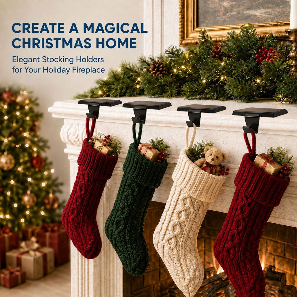 Holders for Mantle Set of 6, Christmas Heavy Duty Stocking Hooks, Non-Slip Base Stocking Hangers for Xmas Holiday