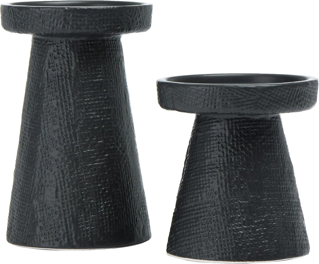 Stoneware Pillar & Taper Candle Holders, Set of 2