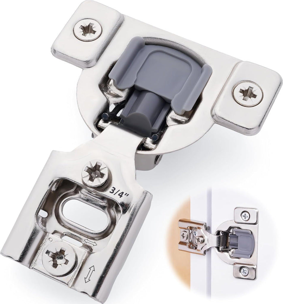 4 Pack Soft Close Cabinet Hinges - 7/16" Overlay Doors, Face Frame Concealed Hidden Hinges - Stainless Steel