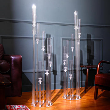 2 Pcs 8 Arm Acrylic Candelabra Centerpieces for Tables 49.6 x 11 Inch Candlesticks Holder Clear Acrylic Candle