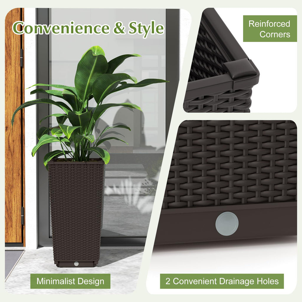 23" Tall Planters, Set of 2 Rattan Wicker Plant Pot