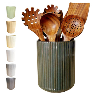 Large Stoneware Kitchen Utensil Holder Counter & Countertop Cooking Utensil Holder Spatula Holder Utensil Crock