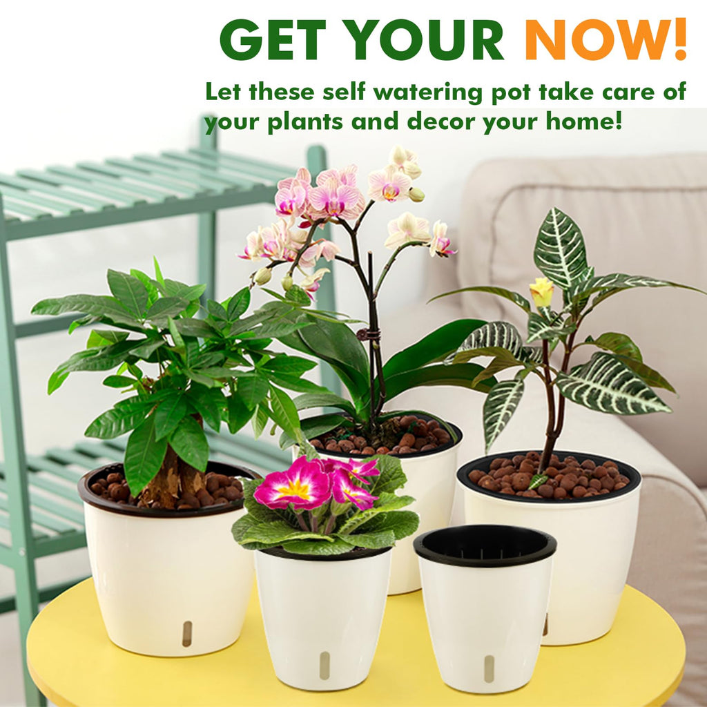 6.7 Inch Self Watering Pots for Indoor Plants, 6 Packs African Violet Pots with Indicator, Black Wick Pot with