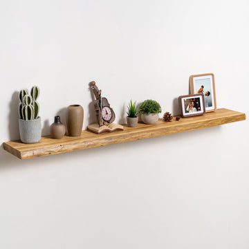 Live Edge Floating Shelves for Wall, 55 Inch Solid Elm Wood Shelves