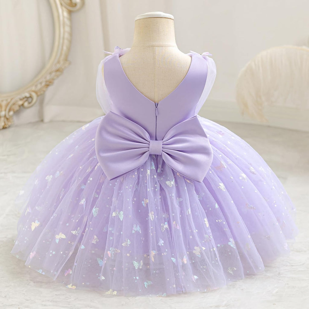 Toddler Baby Girls Shiny Butterfly Tutu Dress Princess Birthday Party Pageant Flower Girl Wedding V-Backless Dresses