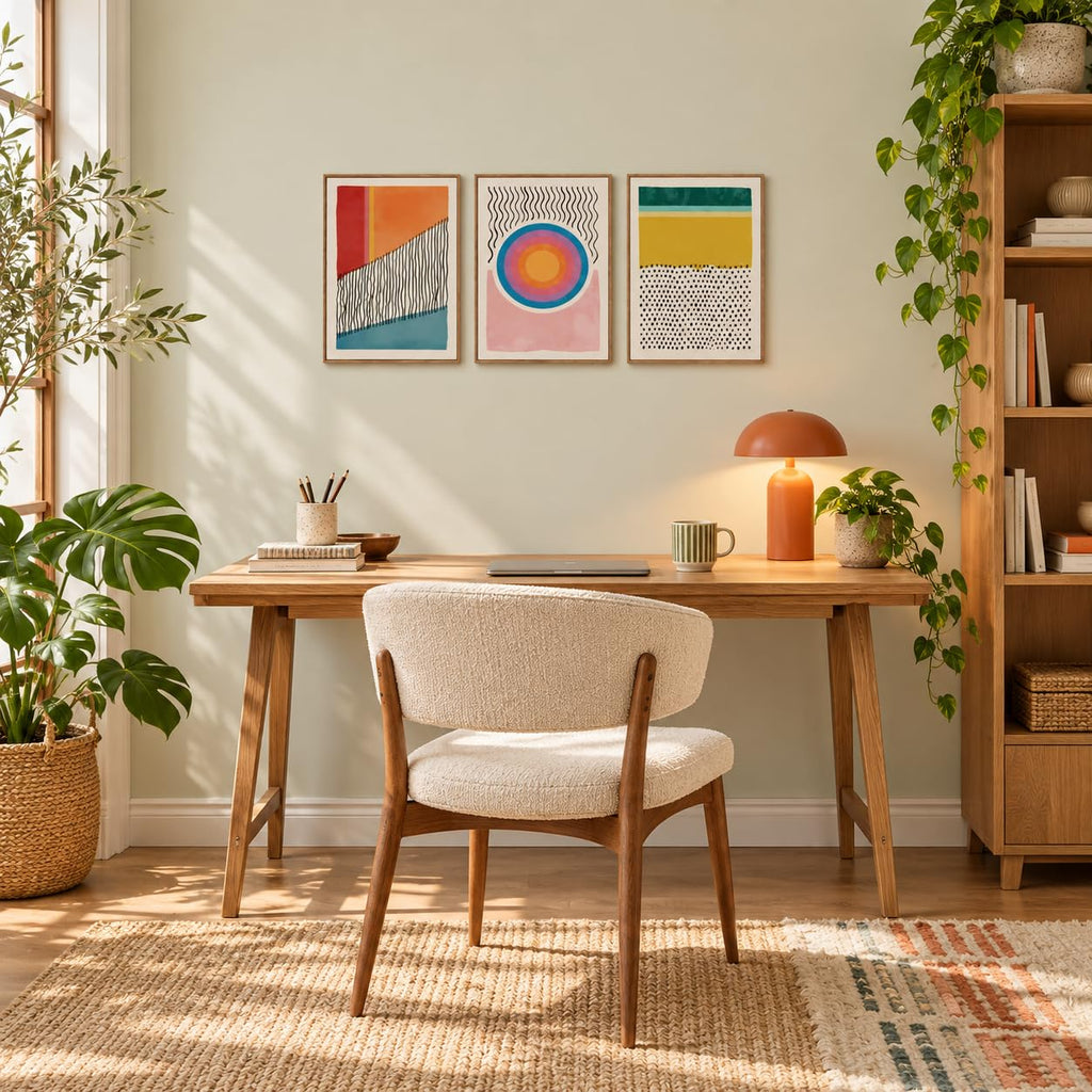 Abstract Wall Art Set of 3, Modern Framed Canvas Wall Art, Mid Century Modern Boho Geometric Wall Decor, Colorful