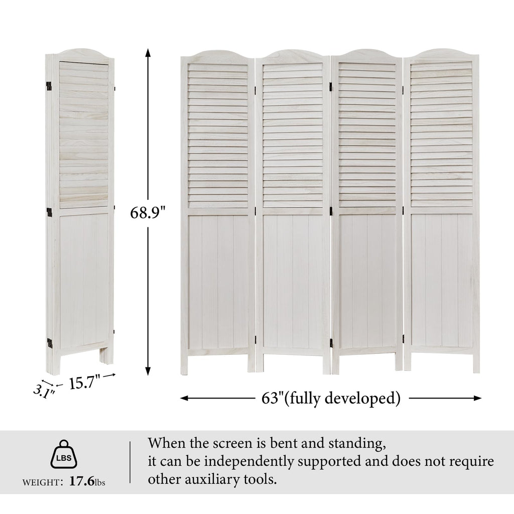 Room Dividers, 5.75Ft Individual Privacy Screens Foldable Wooden Louver & MDF Stable Wall Divider Bedroom, 4 Panels
