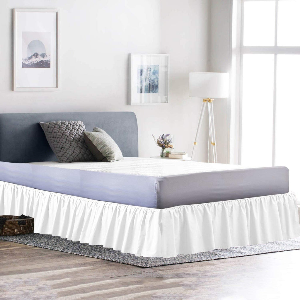 Ruffled Bed Skirt (Queen, White) 15 Inch Drop Dust Ruffle with Platform, 100% Cotton 800 Thread Count, Wrinkle and