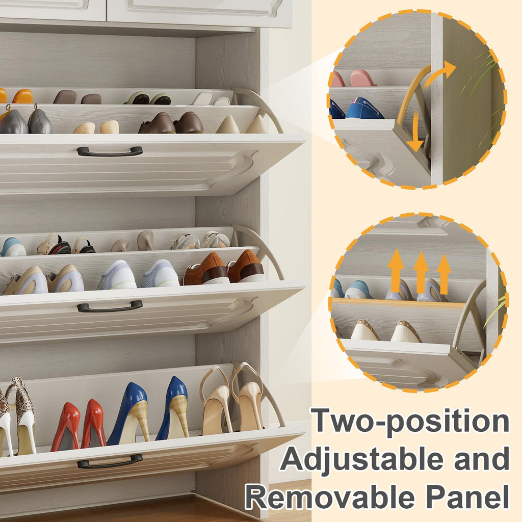Shoe Cabinet, Narrow Shoe Storage Cabinets with 3 Flip Drawers and 2 Top Drawer, Modern Shoes Rack Organizer