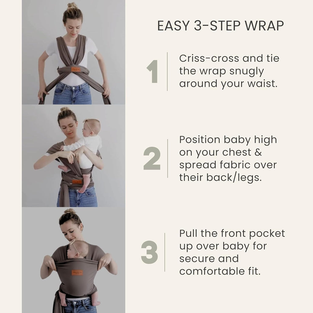 Wrap Carrier for Newborn to Toddler, Hands-Free Stretchy Baby Carrier Wrap with Front Pocket, 95% Cotton 5% Spandex