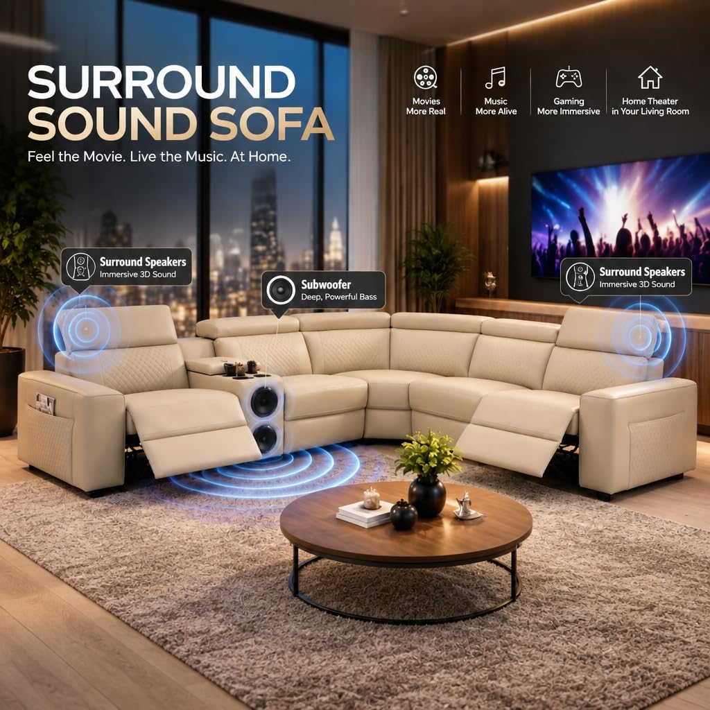 Living Room Furniture Sets Leather Power Recliner Sectional Sofa