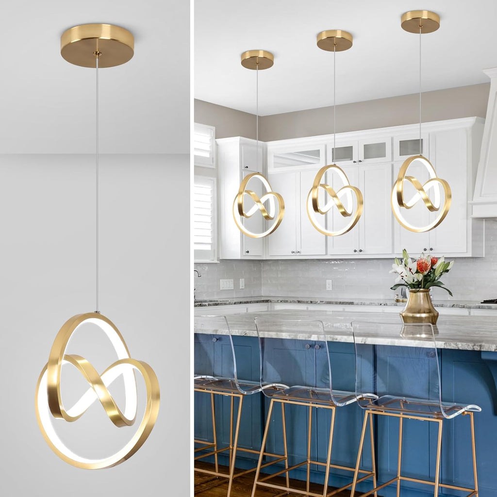 Modern LED Pendant Lights Kitchen Island, 6000K LED Chandelier Adjustable Height Gold Hanging Light Fixture Island