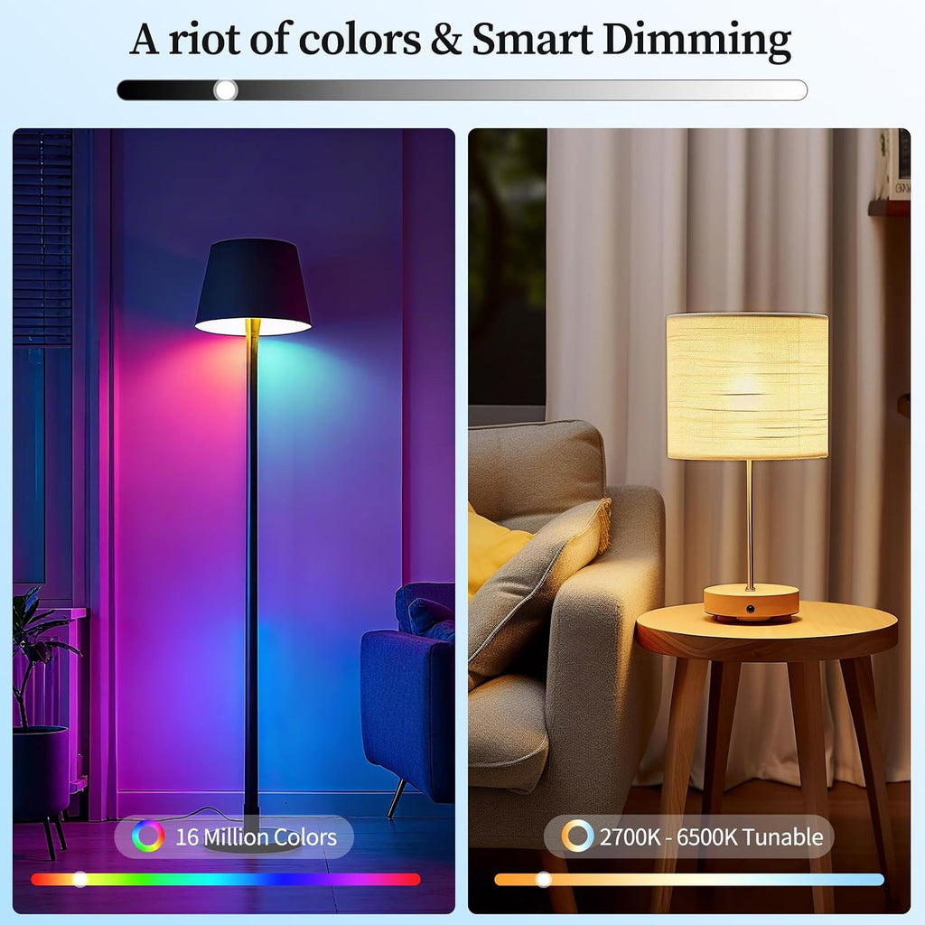 Smart Light Bulbs, Color Changing Smart Bulb Work with Alexa & Google Assistant, 2.4GHz WiFi Bluetooth LED Light
