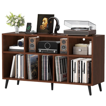 47.2"Large Record Player Stand, Record Storage Cabinet with Power Outlets