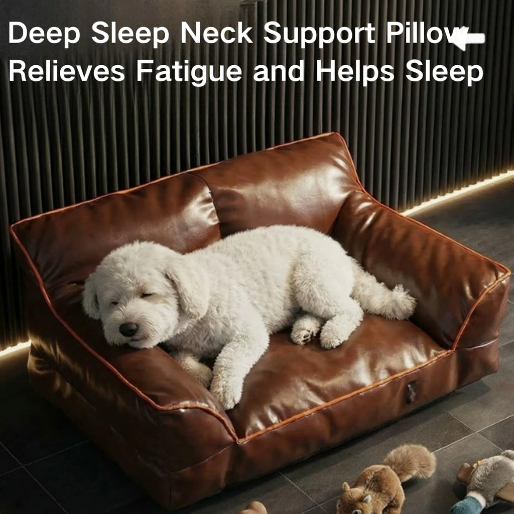 Leather Dog Bed Couch for Small and Medium Dogs Mid Century Modern Elevated Cat Sofa Chair Luxurious Indoor Furniture
