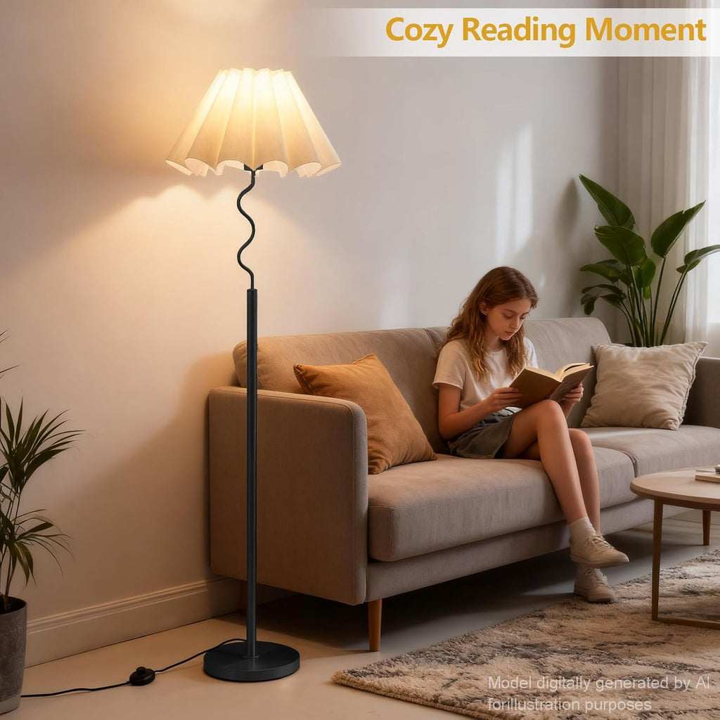 Modern Floor Lamp with 3 Color Temperatures, Foot Switch Standing Lamps, Tall LED Standing Lamps, Beige Linen Shade