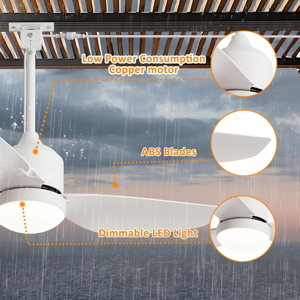 42 Inch White Waterproof Gazebo Fans with Lights Outdoor Hanging - Plug in Remote App Control for Patio Indoor Farmhouse Porch - 6 Speed Reversible DC Motor A101-B0F4NKYBWR