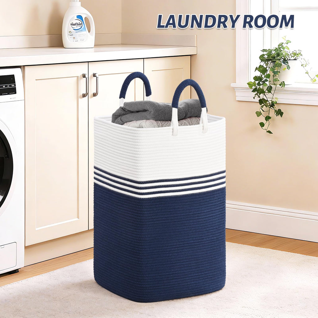 Laundry Basket Hamper, Blanket Storage, Dirty Clothes Hamper with Swivel Handles, Woven Cotton Rope Toy Baskets, Blanket