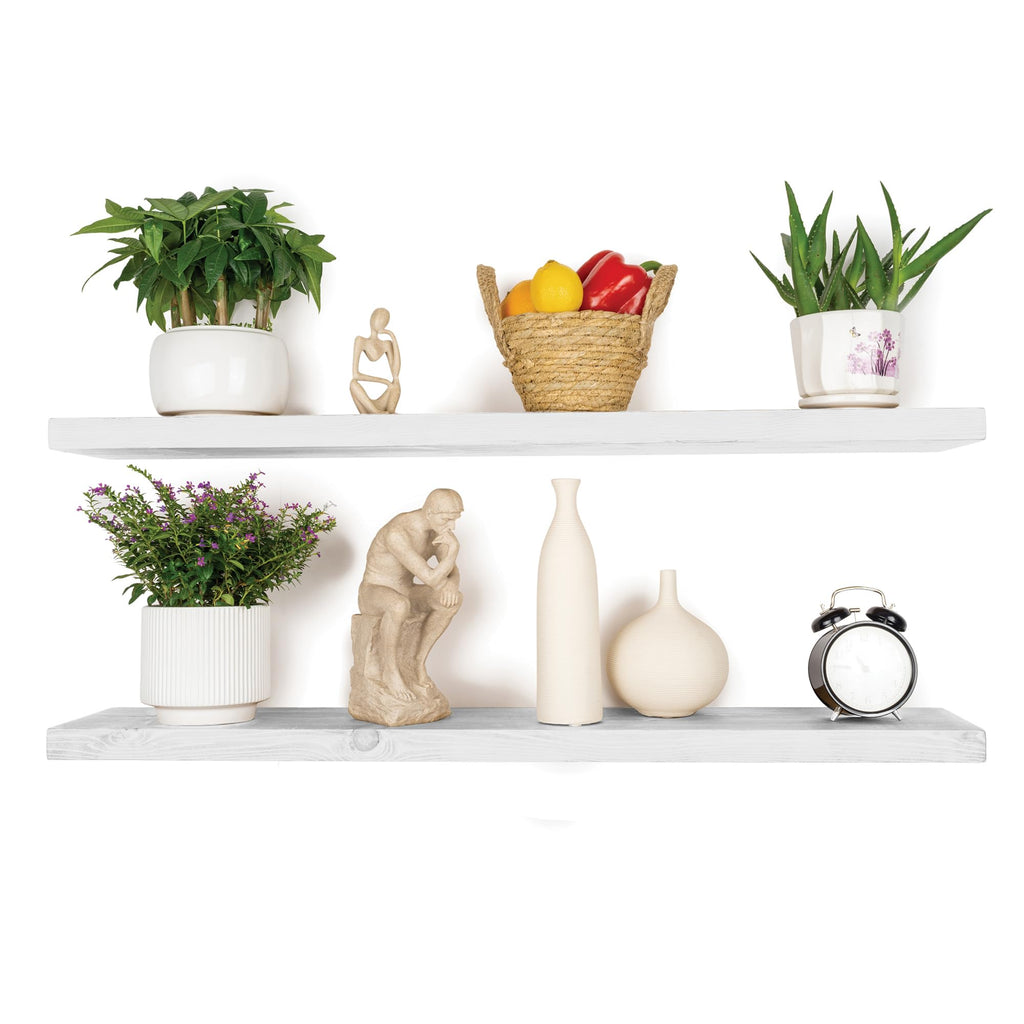 Solid Wood Floating Shelves for wall 48 inch, White, Set of 2