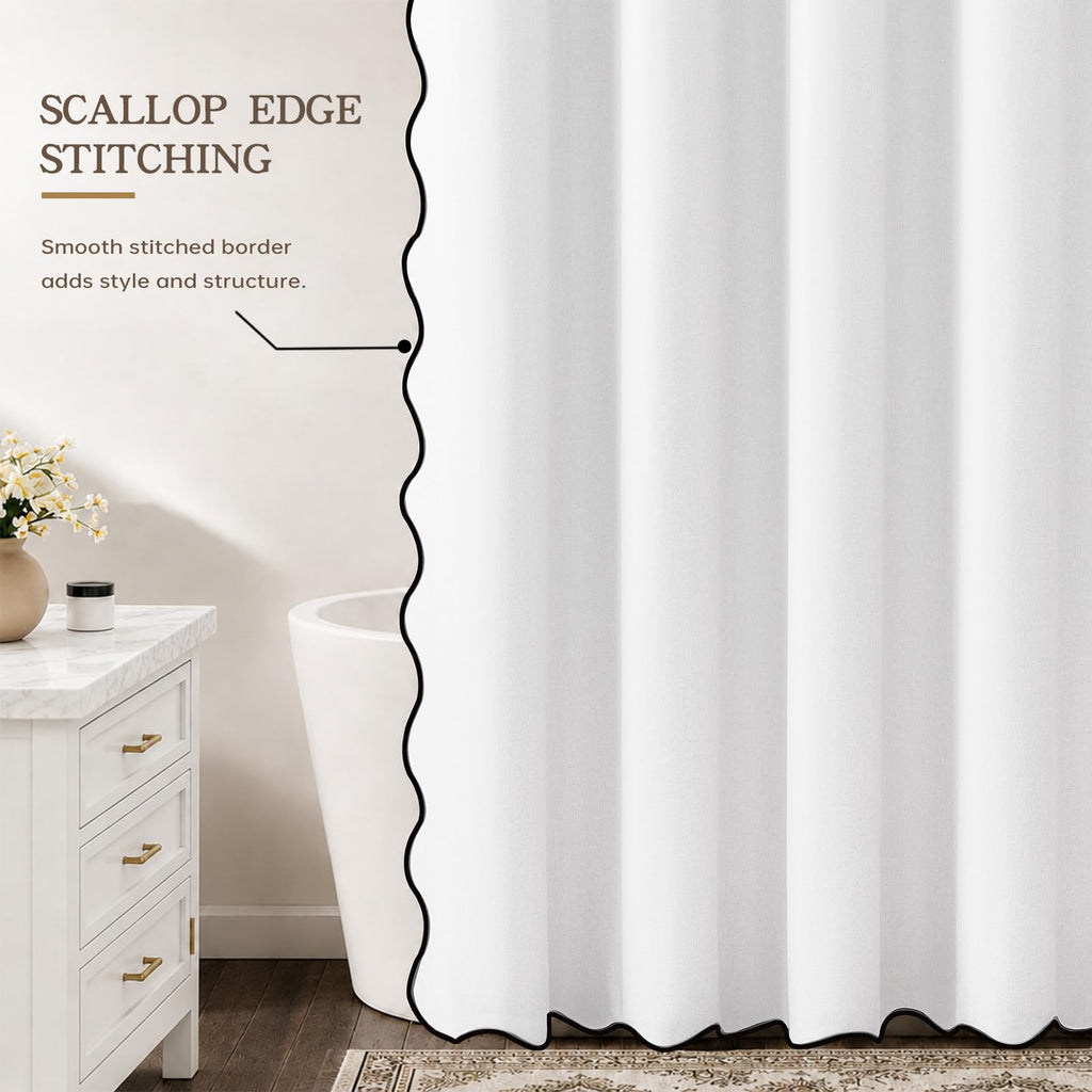 Scalloped No Hook White Linen Boho Waterproof 96x75