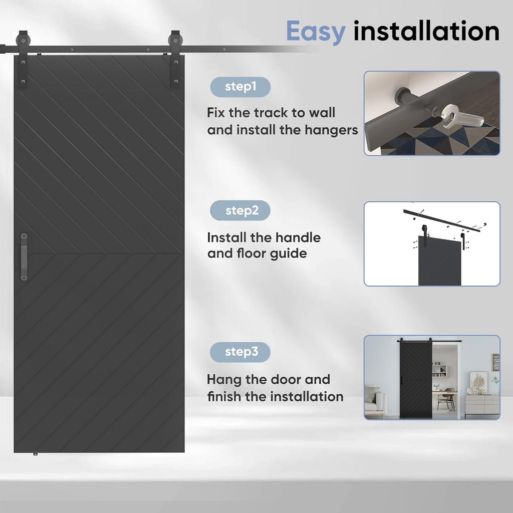 36 in. x 84 in. Sliding Barn Door Modern Door with 6FT Hardware Kit Icluded, Hollow-core Chevron Int
