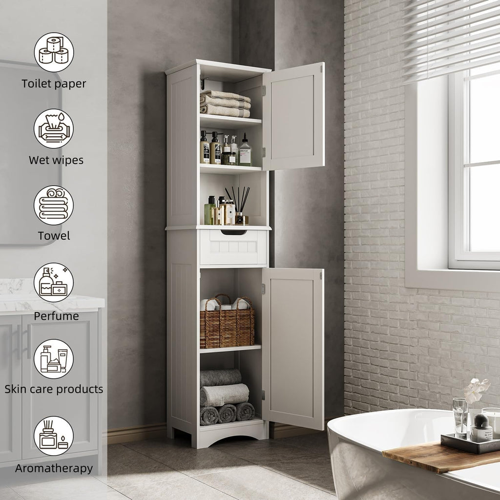 67" H Tall Bathroom Storage Cabinet with 2 Barn Doors - White