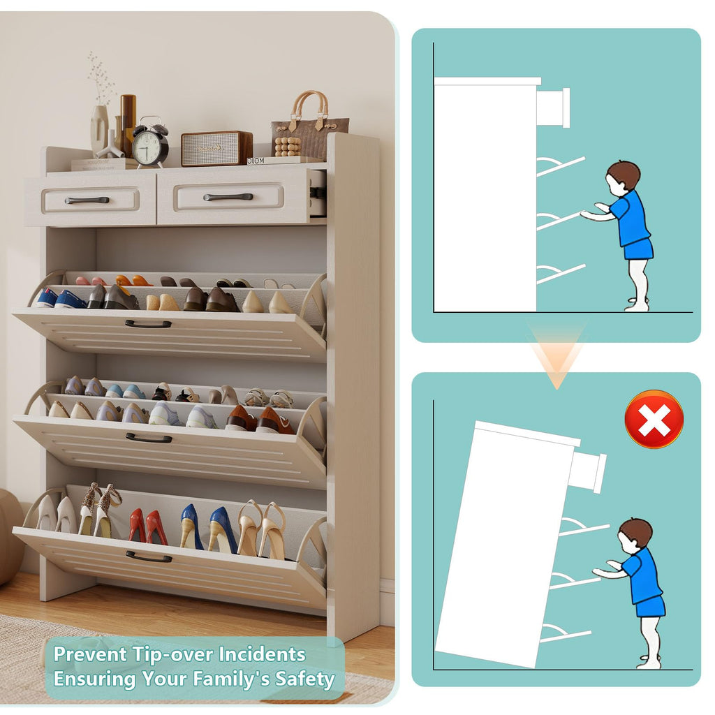 Shoe Cabinet Storage with 3 Large Flip Drawer&2 Drawer White