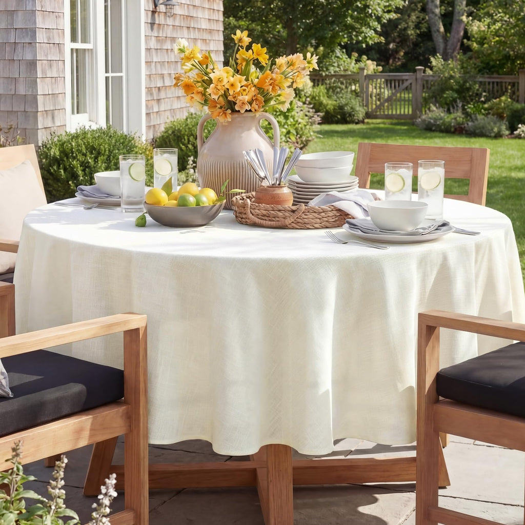 70 Inch Round Tablecloth with Linen Textured, Cream White