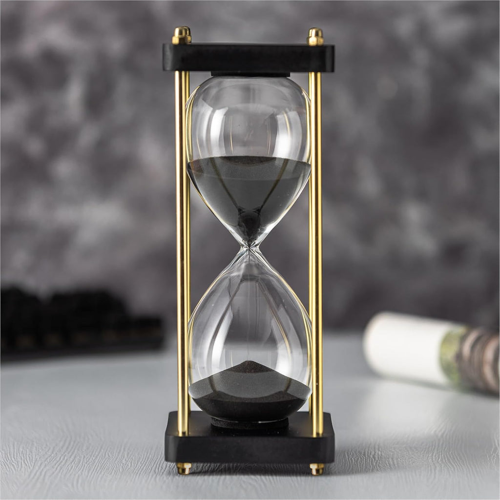 Hourglass Timer 60 Minute, Golden Wooden Sand Timer, Black