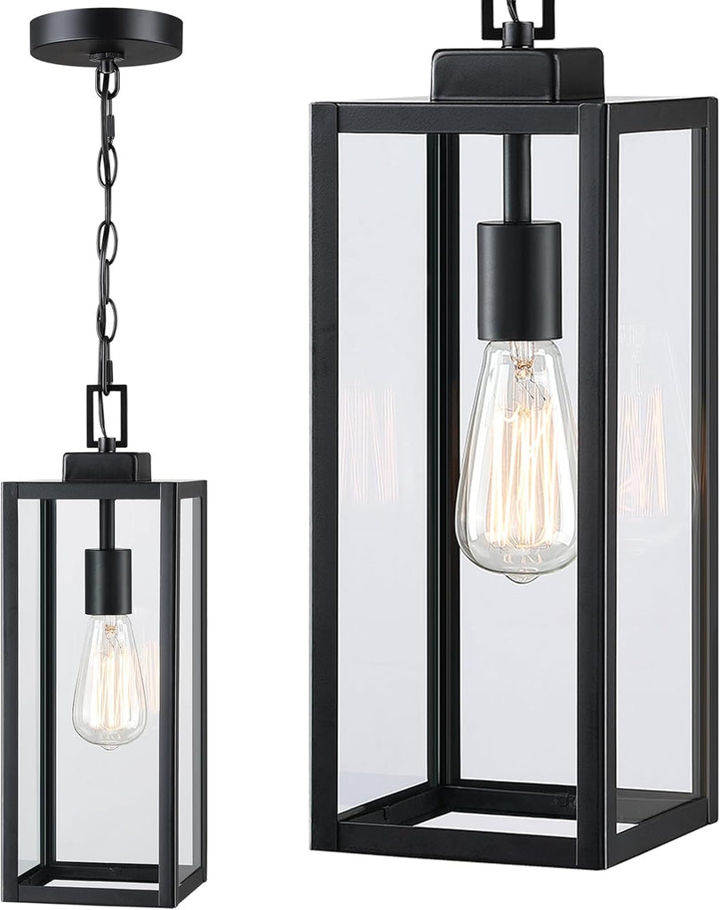 17 Inch Outdoor Pendant Light for Porch,Metal and Glass Outside Hanging Light Ceiling Mount Exterior Hanging Lantern