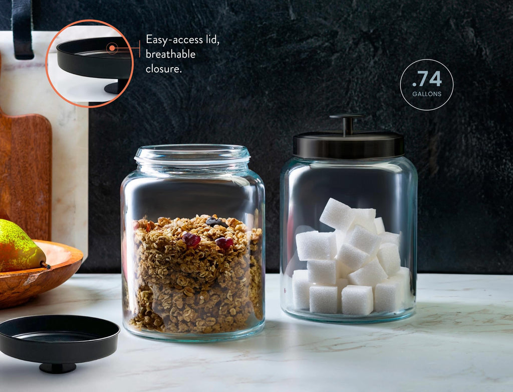 Glass Kitchen Canister Set, Food & Storage Containers for Pantry, Bathroom Apothecary Jars, Tinplate Lids, Counter