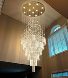 Glam Chandelier with LED Bulbs Crystal Raindrop High Ceiling Pendant Light for Entrance Large Villa Chandelier Foyer Lighting Fixtures Gold W32 x H100 A100-B0DJQHLWRM