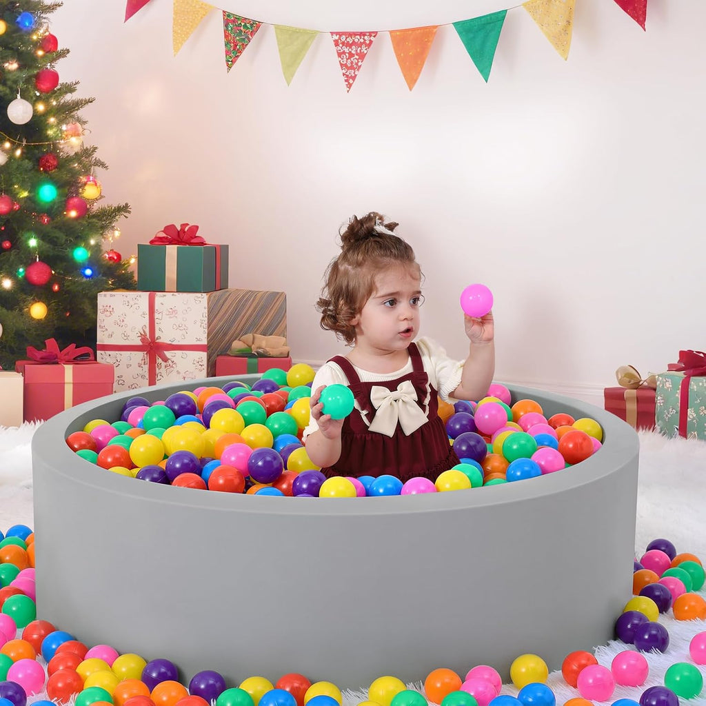 Foam Ball Pit, Ball Pit for Toddlers, Gray, 100 Rainbow Balls
