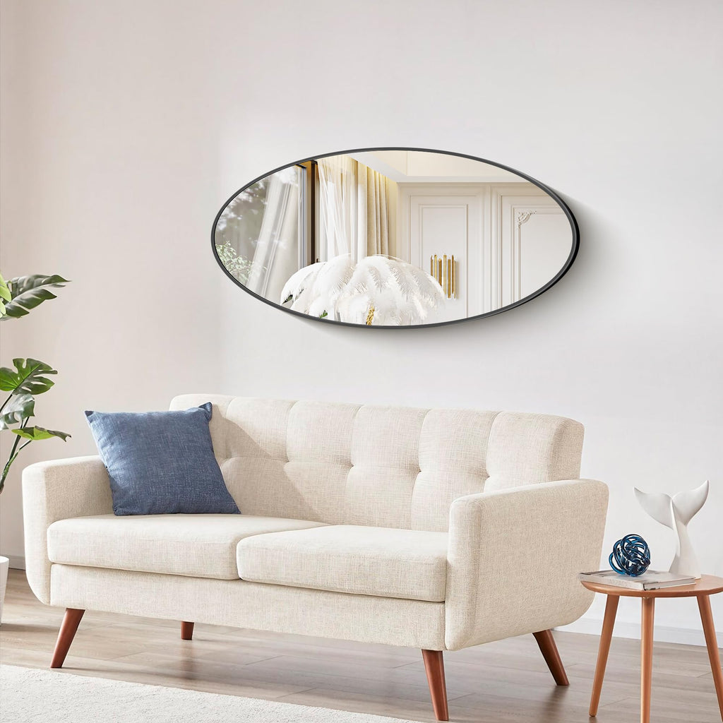 Bathroom Mirrors, 20" x40" Black Mirrors, Oval Vanity Mirrors, Metal Framed Wall Mounted Mirrors, Vertical/Horizontal