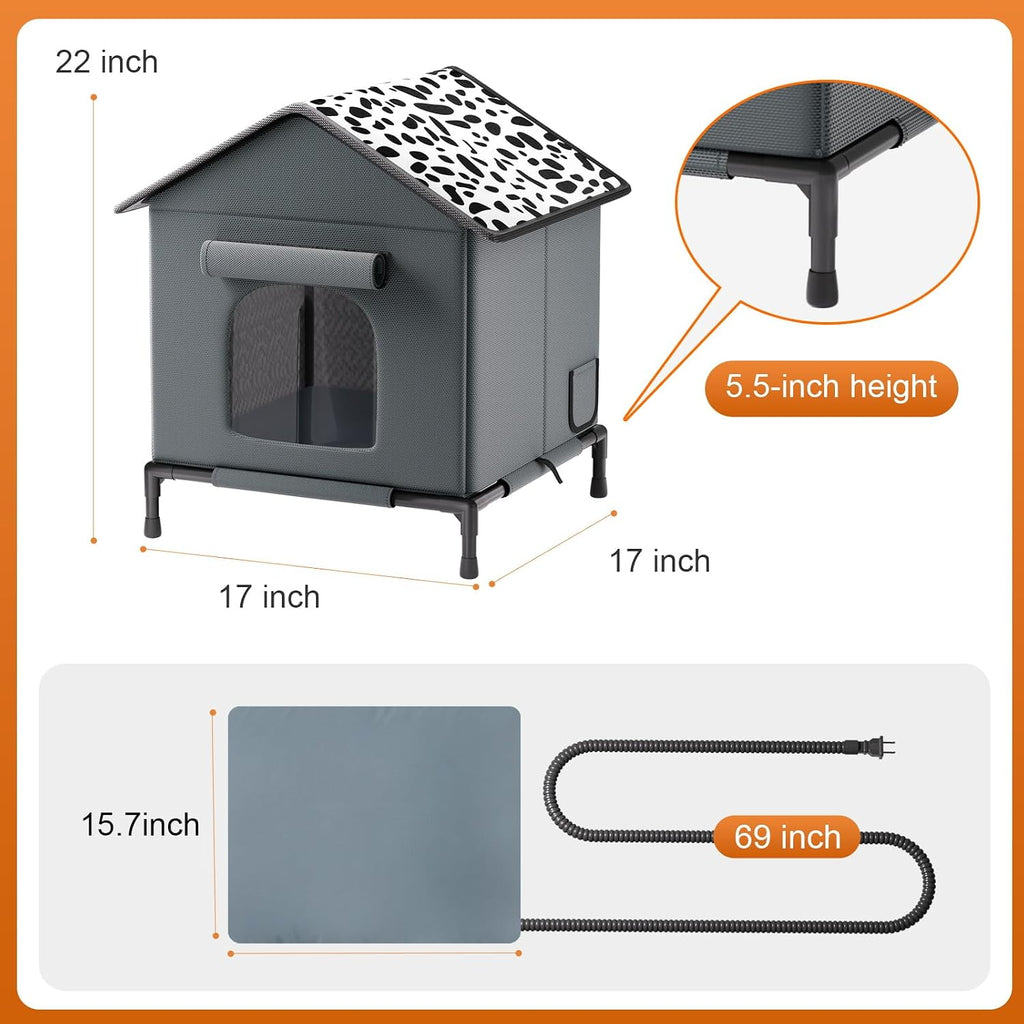 Heated Cat House for Outdoor Cats in Winter, Weatherproof Insulated Outside Cat House with Heating Pad, Warm Home