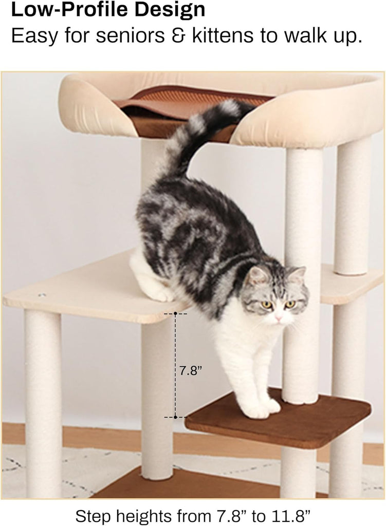37.5" Cat Tree Tower for Large & Senior Cats, Low-Step Design