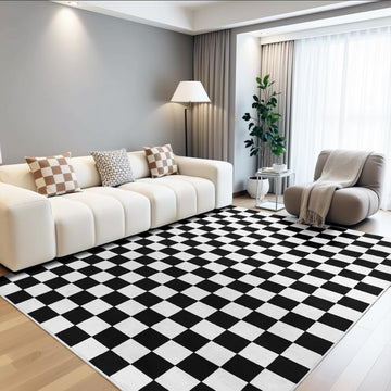 Black and White Checkered Rug for Living Room,5x7 Area Rugs Washable with Non Slip for Bedroom,Soft Low Pile Stain
