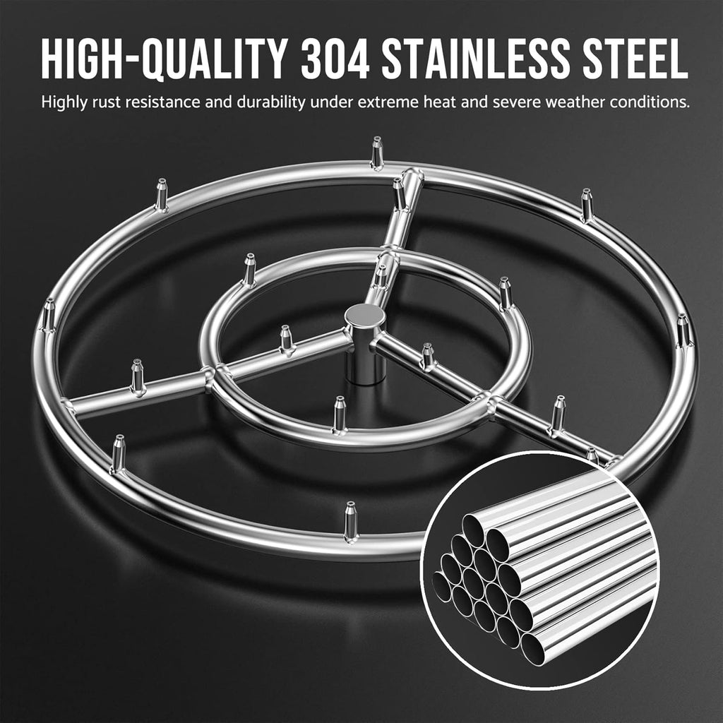 18 Inch Round Stainless Steel Fire Pit Jet Burner Ring - High Flame